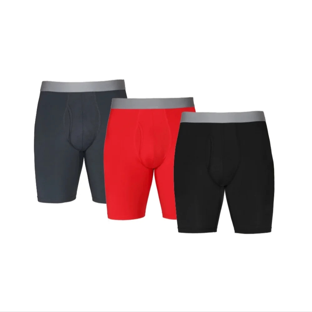Athletic Works Men's Size S (28-30) Long Leg Stretch Nylon Boxer Briefs, 3 Pack